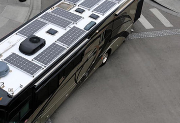 RV class A with solar array on top of it